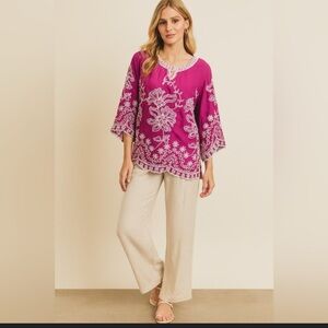 Solitaire Magenta Floral Embroidered Tunic
